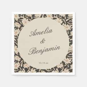 Servilleta De Papel Boda personalizada de marfil negro floral temperam