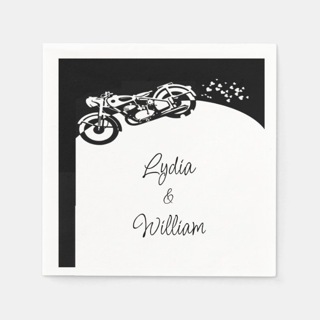 Servilleta De Papel Boda Personalizada de Motocicleta Blanco Negro (Anverso)