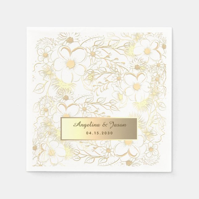 Servilleta De Papel Boda Personalizada de Oro (Anverso)