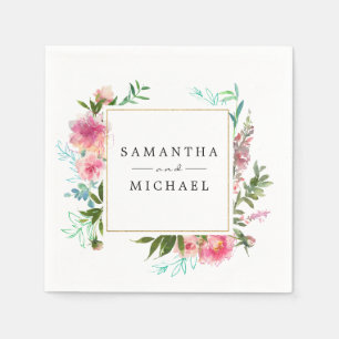 Servilleta De Papel Boda personalizada de peonía floral rosa DIY