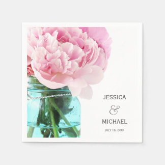 Servilleta De Papel Boda personalizada de Pink Peonies Mason Jar