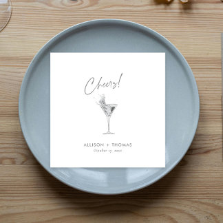 Servilleta De Papel Boda Personalizada de Plata con Brindis y Champán