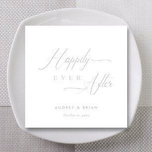 Servilleta De Papel Boda personalizada de plata 'Felices para siempre'