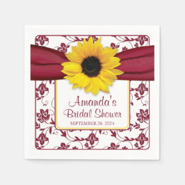 Servilleta De Papel Boda personalizada de Yellow Sunflower Burgundy
