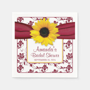 Servilleta De Papel Boda personalizada de Yellow Sunflower Burgundy