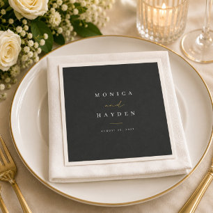 Servilleta De Papel Boda Personalizada Elegante de Negro y Dorado
