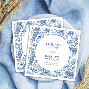 Servilleta De Papel Boda Personalizada Elegante Toile de Rosas Azul Ma