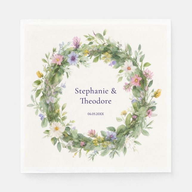 Servilleta De Papel Boda Personalizada Floral Acuarela Boho Rústica (Anverso)