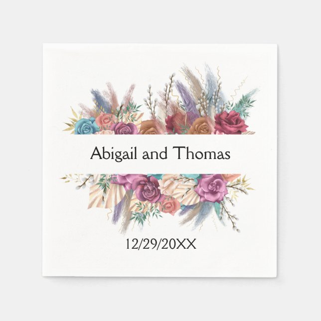 Servilleta De Papel Boda Personalizada Floral Boho de Moda  (Anverso)