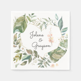 Servilleta De Papel Boda Personalizada Floral Rosa Elegante Verde