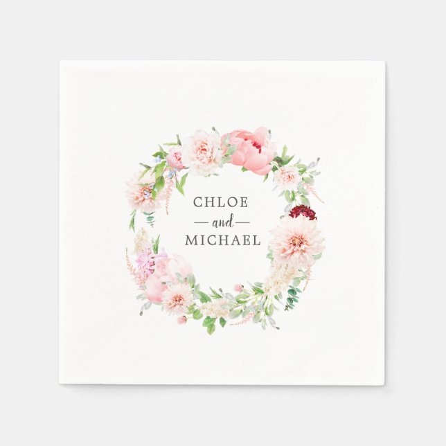 Servilleta De Papel Boda personalizada Floral rosa y blanca (Anverso)
