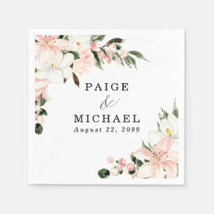 Servilleta De Papel Boda personalizada Floral rosa y blanca