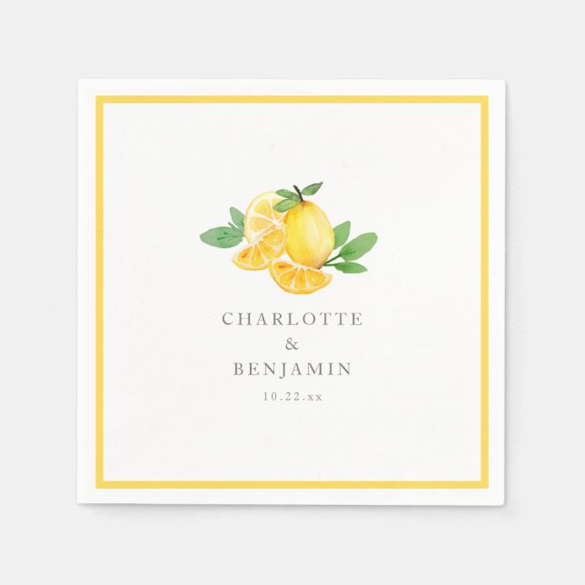 Servilleta De Papel Boda Personalizada Fruta Limón Acuarela (Anverso)