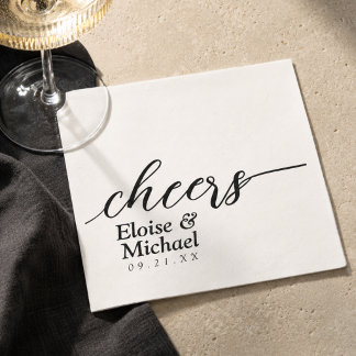 Servilleta De Papel Boda Personalizada Moderna en Blanco y Negro 'Chee