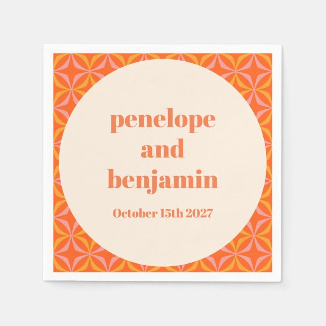 Servilleta De Papel Boda personalizada Naranja moderna de mediados de  (Anverso)