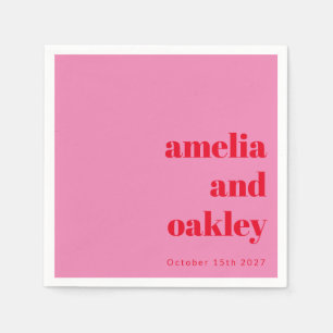 Servilleta De Papel Boda personalizada negrita y retro rosa moderno