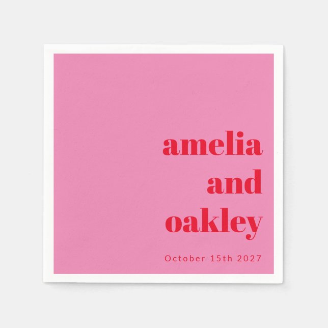Servilleta De Papel Boda personalizada negrita y retro rosa moderno (Anverso)
