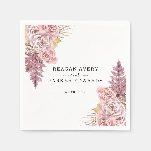 Servilleta De Papel Boda personalizada Pampas Grass Floral Purple (Anverso)