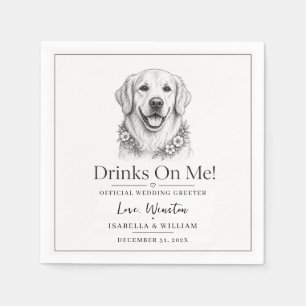 Servilleta De Papel Boda Personalizada Perro Floral Retrato de Mascota