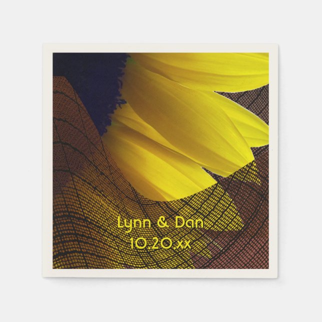 Servilleta De Papel Boda personalizada Rustic Sunflower and Burlap (Anverso)