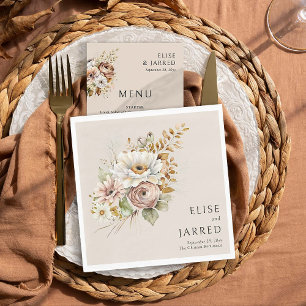Servilleta De Papel Boda Personalizada Rústica Floral Marrón Neutral