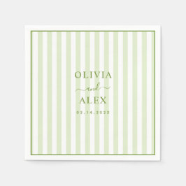 Servilleta De Papel Boda Personalizada Verde con Rayas Retro