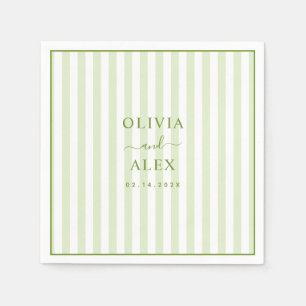 Servilleta De Papel Boda Personalizada Verde con Rayas Retro 