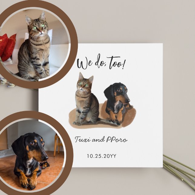 Servilleta De Papel Boda personalizado de gato de perro de 2 Mascotas (Subido por el creador)