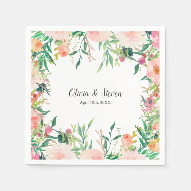 Servilleta De Papel Boda personalizado de la floral acuarela Boho (Anverso)