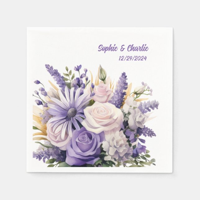 Servilleta De Papel Boda personalizado de la floral de lavanda (Anverso)