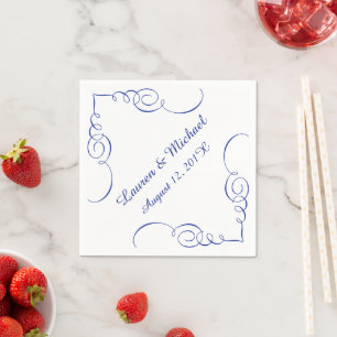 Servilleta De Papel Boda Personalizado de la Frontera Azul Real