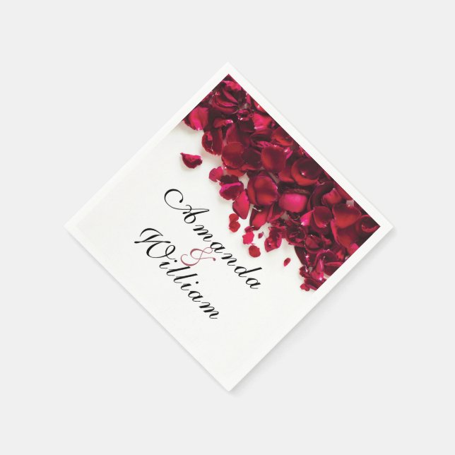 Servilleta De Papel Boda personalizado de Petales de Rosa Rojo (Borde)