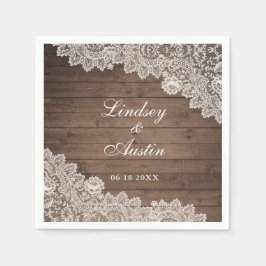 Servilleta De Papel Boda personalizado de Rustic Wood Lace