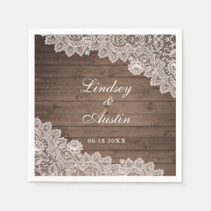 Servilleta De Papel Boda personalizado de Rustic Wood Lace