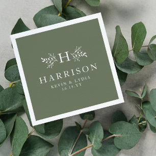 Servilleta De Papel Boda personalizado de sabio verde en monograma rús