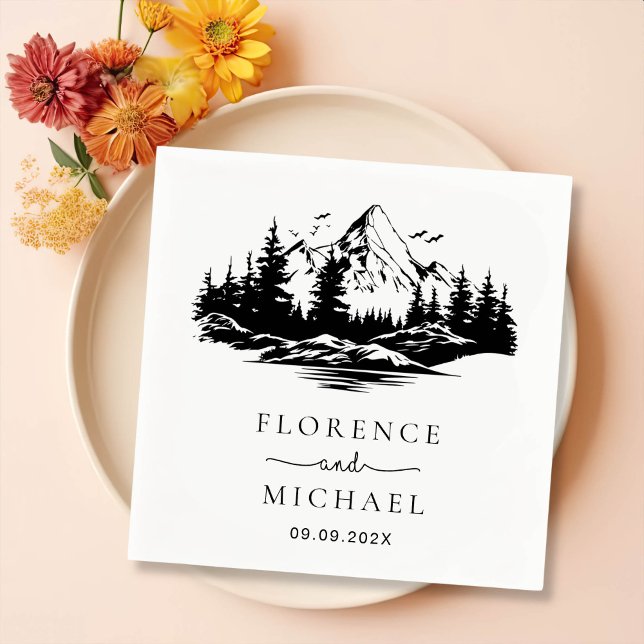 Servilleta De Papel Boda personalizado de sketch de montaña (Subido por el creador)