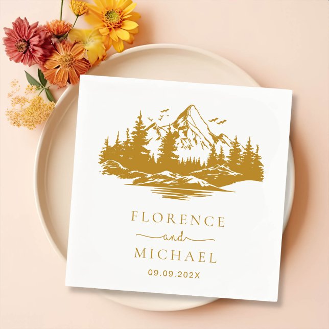 Servilleta De Papel Boda personalizado de sketch de montaña (Subido por el creador)
