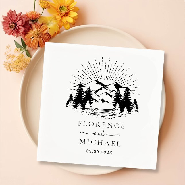 Servilleta De Papel Boda personalizado de sketch de montaña (Subido por el creador)