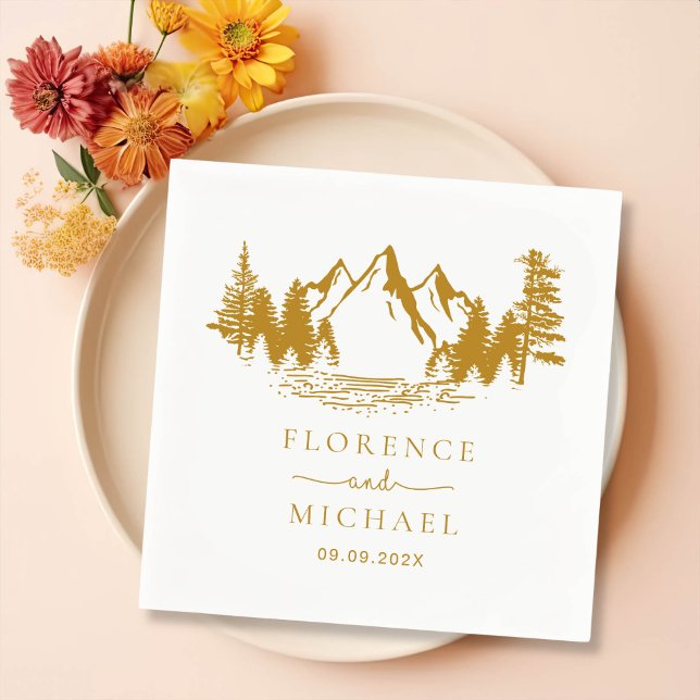 Servilleta De Papel Boda personalizado de sketch de montaña (Subido por el creador)