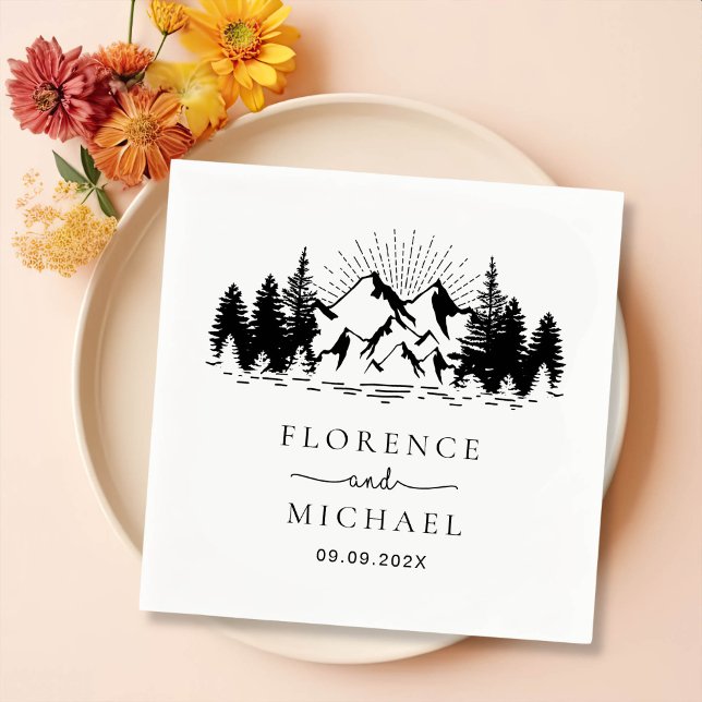 Servilleta De Papel Boda personalizado de sketch de montaña (Subido por el creador)