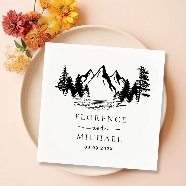 Servilleta De Papel Boda personalizado de sketch de montaña (Subido por el creador)