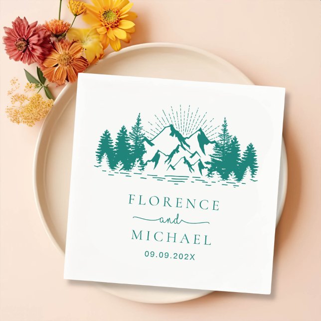 Servilleta De Papel Boda personalizado de sketch de montaña (Subido por el creador)