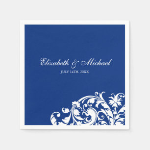 Servilleta De Papel Boda personalizado de Swirl Flouril Blue White