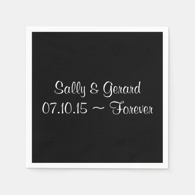 Servilleta De Papel Boda personalizado Napkin Black Back White Textos (Anverso)