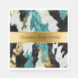 Servilleta De Papel Boda Piel de vaca negro de oro verde turquesa