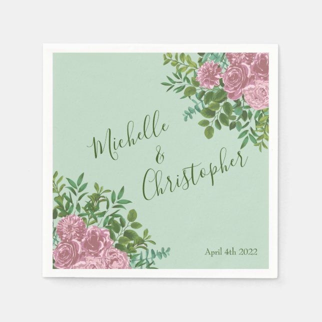 Servilleta De Papel Boda Primavera Jardín de Rosas Rosadas (Anverso)