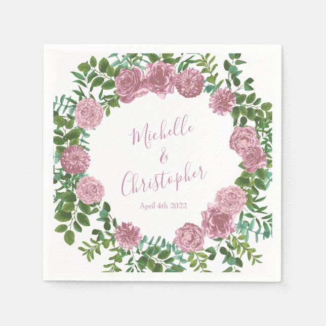 Servilleta De Papel Boda Primavera Jardín de Rosas Rosadas (Anverso)