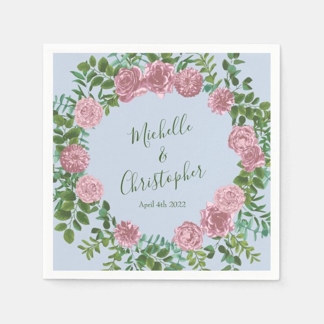 Servilleta De Papel Boda Primavera Jardín de Rosas Rosadas (Anverso)