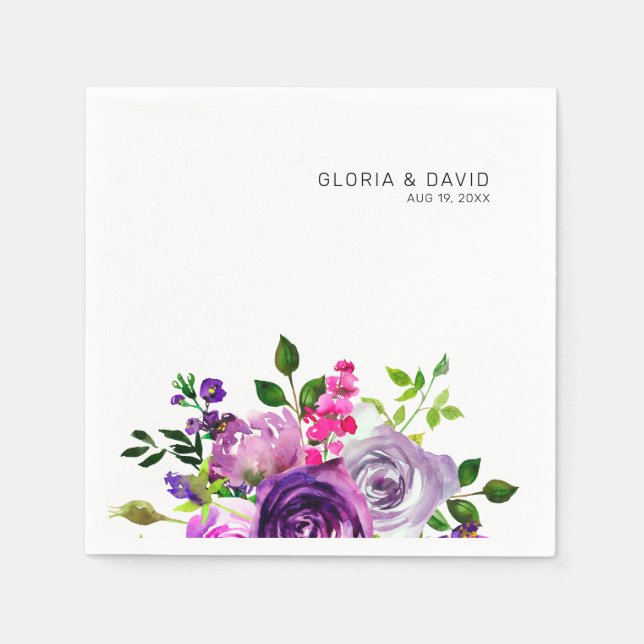 Servilleta De Papel Boda Purple Floral Elegante (Anverso)
