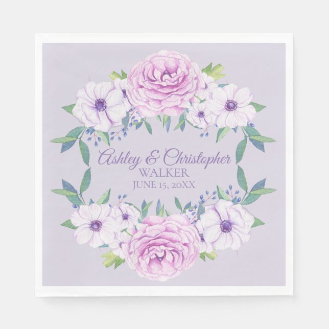 Servilleta De Papel Boda Purple Lilac Lavender Floral Personalizado (Anverso)